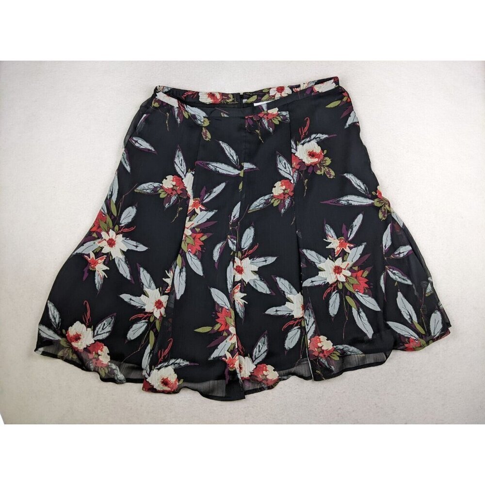 SAG HARBOR - WOMEN'S BLACK FLORAL PRINT A-LINE MIDI SKIRT - SIZE 16